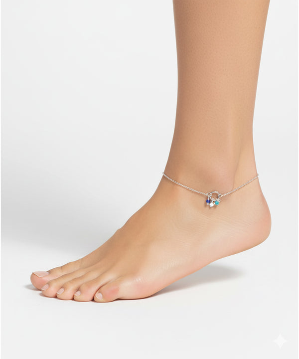 Silver Blue Beads Charm Anklet