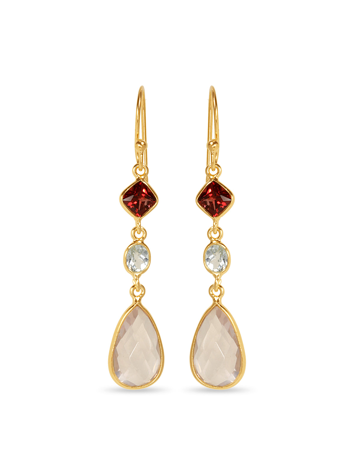 Twilight Teardrop Garnet, Blue Topaz & Rose Quartz Earrings