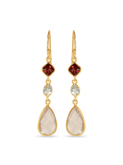 Twilight Teardrop Garnet, Blue Topaz & Rose Quartz Earrings