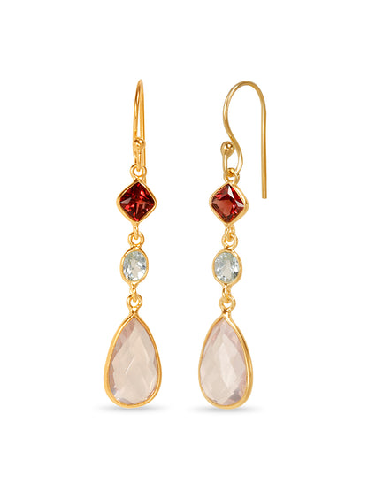 Twilight Teardrop Garnet, Blue Topaz & Rose Quartz Earrings